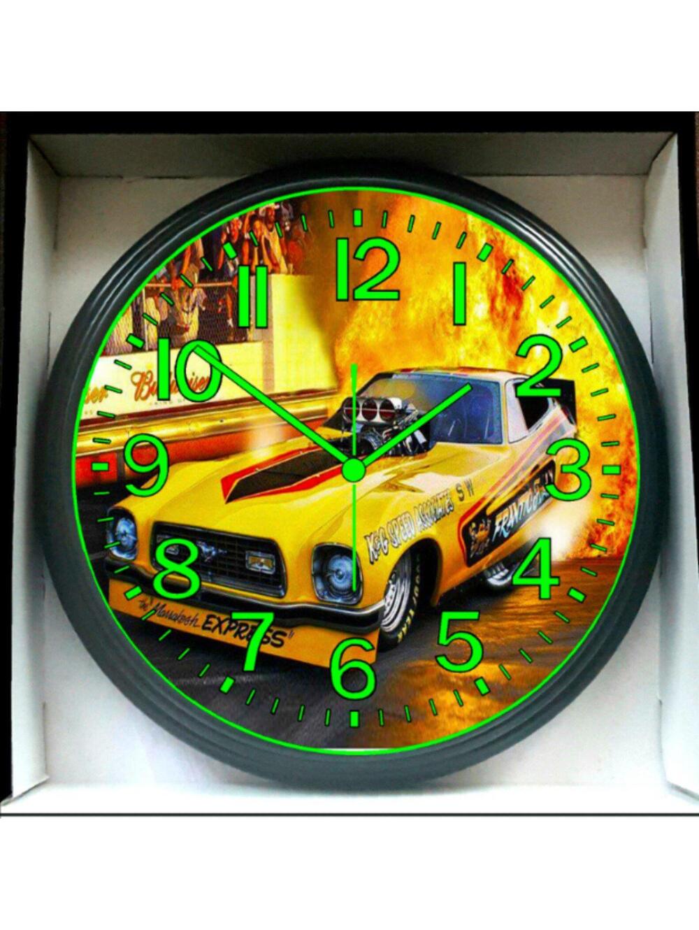 Mustang Drag Dragster Glow In The Dark Wall Clock New!